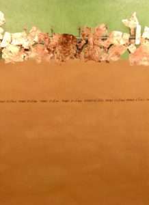 Gill Allderman | The Studio Art Gallery | PONT DE LENA -acrylic, copper leaf, conti on paper 95cm x 121cm framed